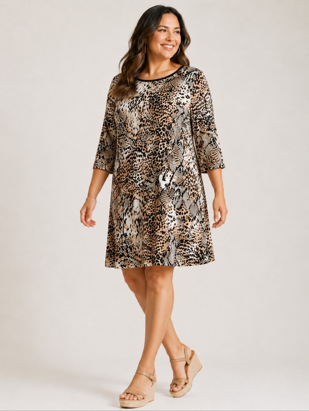 Chico's Shift Dress Animal Print Knee Length Petite Plus Size 3P 16 18 Petite